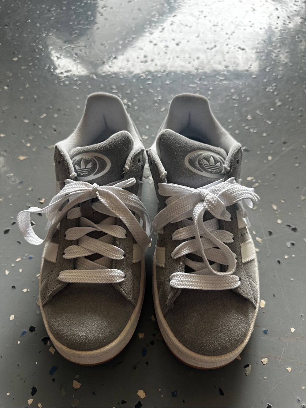 adidas Kids Gray Suede Sneakers with White Stripes
